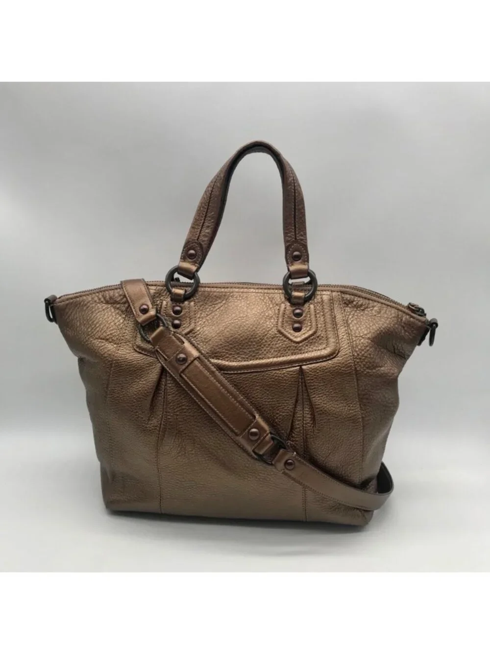 Coach Metallic Bronze Leather Claire Large Satchel